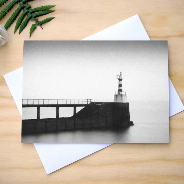 Blank greetings card - Amble Lighthouse