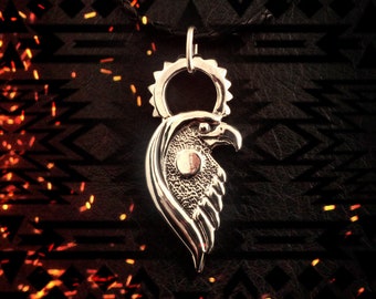 Talismán del Águila Solar — Pájaro del Trueno Sol, Colgante de Halcón Chamánico en Plata de Ley