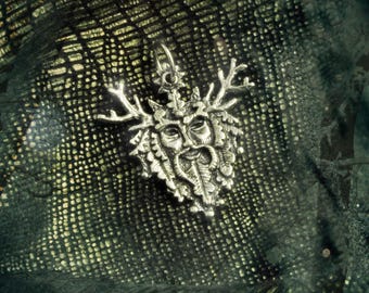 Green Man Temple Talisman — Cernunnos Keltische godheid, bosgodhanger in sterlingzilver