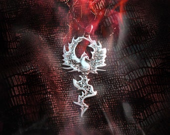 Flaming Phoenix Talisman— Alchemical Firebird, Witch Rebirth Ritual Pendant in Sterling Silver