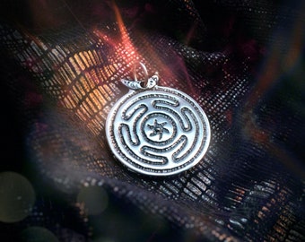 Hekate Divine Wheel Talisman — Strophalos Moon Magick, Witch Goddess Pendant in Sterling Silver