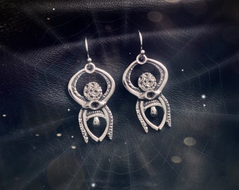 La Tenebrosus Earrings – Spider Mother, Arachnid Goddess Talisman in Sterling Silver