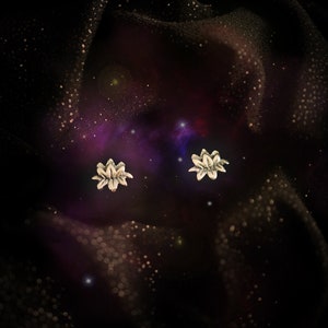 The shimmering Lotuses stud earrings, 925 sterling silver, flower, goddess, Kuan Yin, wisdom, sacred, buddhism, Buddha, lost wax casting