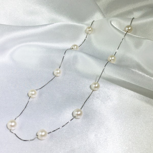 Pearl By The Yard- Tin Cup Pearl Necklace - Freshwater Pearl - AAA Pearls - Bridesmaids Jewellery - June Birth Stone