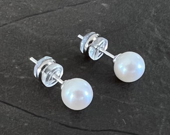 Shirley Temple - 6mm Tiny Freshwater Pearls Ear Studs With Rose Tint -  Perfectly Round AAA+ Pearls - Bridesmaids pearl ear studs