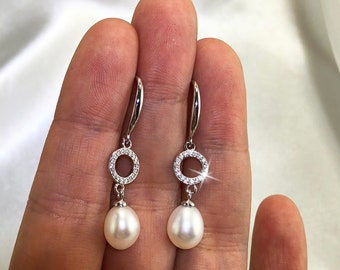 St. Moritz - Beautiful Dangling Freshwater Pearl Earrings - Bridal Pearl Earrings - Wedding Pearl Earrings