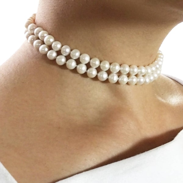 Portofino - Bezaubernder Doppelstrang Süßwasserperlen Choker - Hochzeitsperlenkette - Brautperlenkette - AAA Zuchtperlen