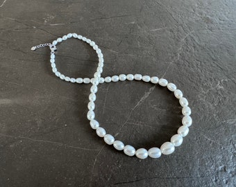 Sevilla - Collana di perle ovali graduate da 5 mm - 10 mm - Perle di laurea
