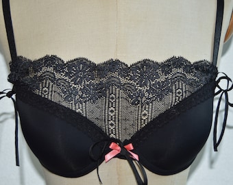 Bottom panel neckline Lace bra insert surgery insert cover removable strap navy ivory lace cover