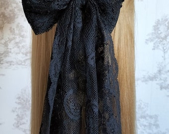 Voile d’arc dentelle noir gothique accessoires de cheveux de mariage nœud  pour la mariée moderne Fait à la main