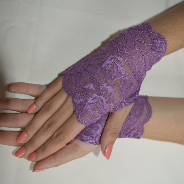 Mitaines dentelle courte extensible sans doigt  violet couverture pour prothèse de main