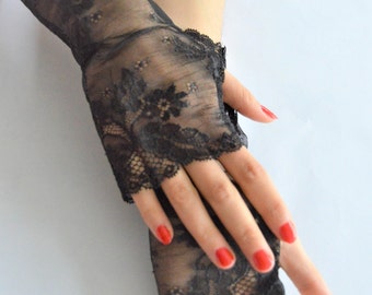 Mitaines dentelle noir sans doigt dentelle  extensible noir gant gothique sexy