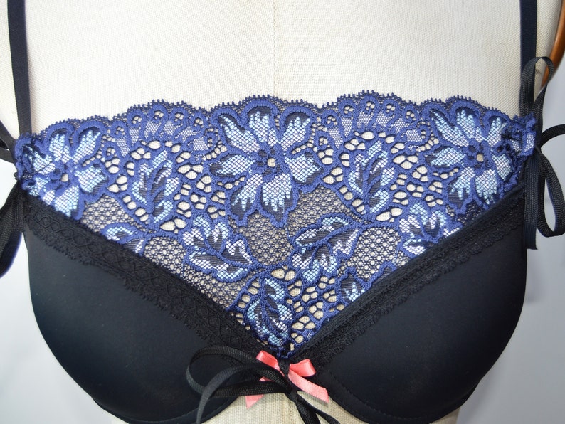 Bottom panel neckline Lace bra insert surgery insert cover removable strap navy ivory lace cover bleu multicolore