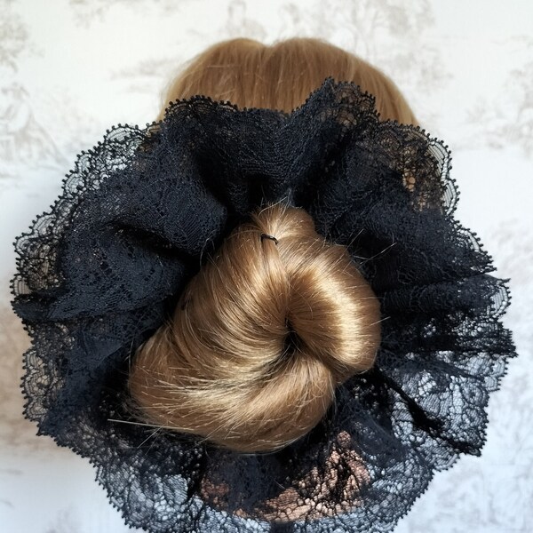 Grands scrunchies cheveux dentelle noir gothique cravate faite à la main 4 épaisseur nouveau style accessoires de mode