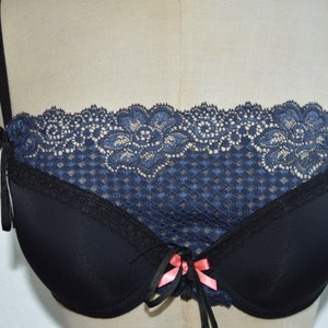 Bottom panel neckline Lace bra insert surgery insert cover removable strap navy ivory lace cover bleu marine