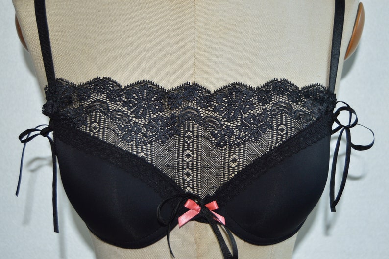 Bottom panel neckline Lace bra insert surgery insert cover removable strap navy ivory lace cover Black