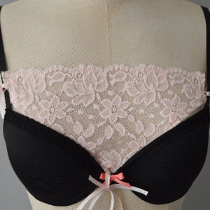 Bottom panel neckline Lace bra insert surgery insert cover removable strap navy ivory lace cover Pink