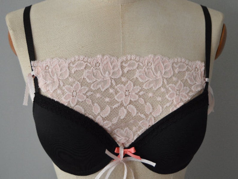 Bottom panel neckline Lace bra insert surgery insert cover removable strap navy ivory lace cover Pink