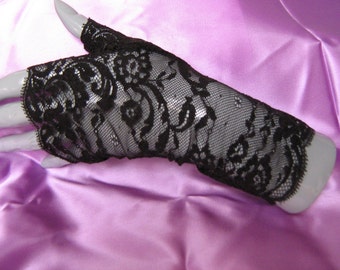 Gloves Mittens black gothic woman fine stretch lace