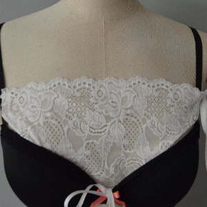 Bottom panel neckline Lace bra insert surgery insert cover removable strap navy ivory lace cover White