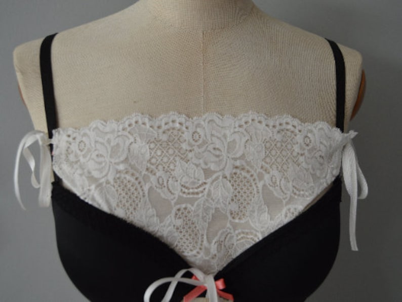 Bottom panel neckline Lace bra insert surgery insert cover removable strap navy ivory lace cover White