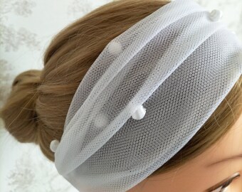 Bandeau headband romantique tulle perlé mariage blanc ivoire serre tète mariée