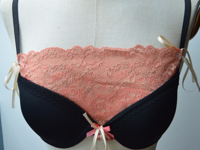 Bottom panel neckline Lace bra insert surgery insert cover removable strap navy ivory lace cover corail