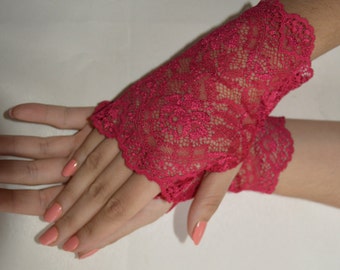 Mitaines gants dentelle femme sans doigt couleur bordeaux