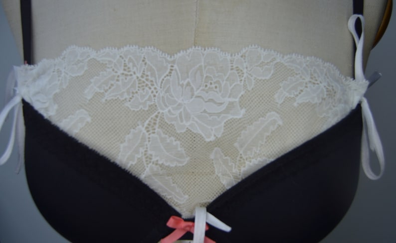 Bottom panel neckline Lace bra insert surgery insert cover removable strap navy ivory lace cover écru