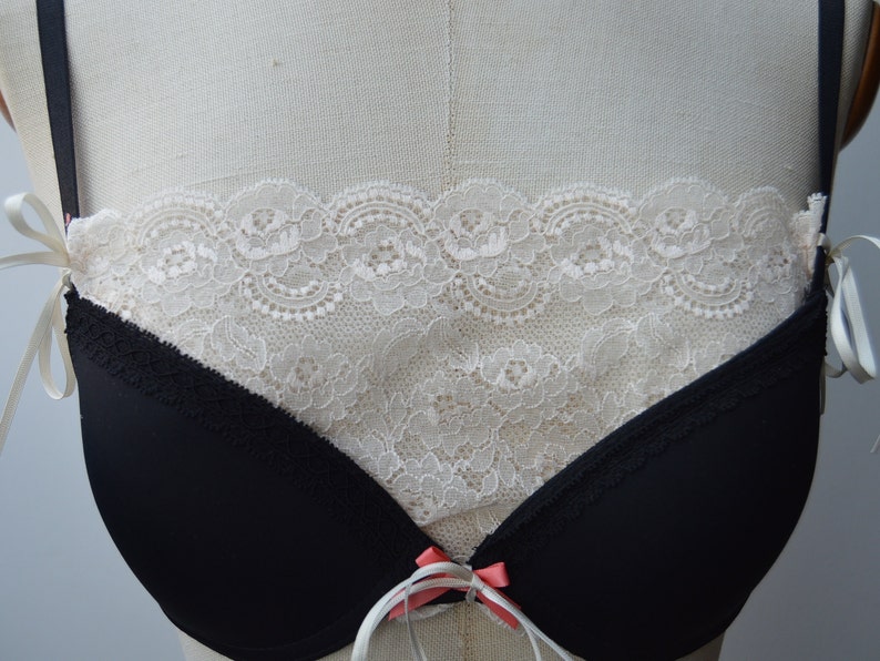 Bottom panel neckline Lace bra insert surgery insert cover removable strap navy ivory lace cover Nude