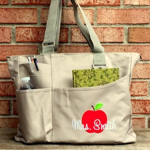 Teacher Book Bag with apple design - Personalized Teacher Tote - Book Bag - Personalized Teacher Bag - Teacher Gift - thank you christmas