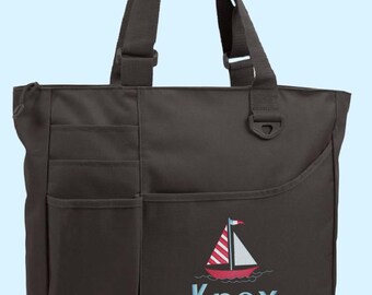 Custom Boat Bag - Zippered Tote with Boat Name - Canvas Tote Bag - Fisherman Gift - Gift For Sailor - New Boat Gift - Nautical Design