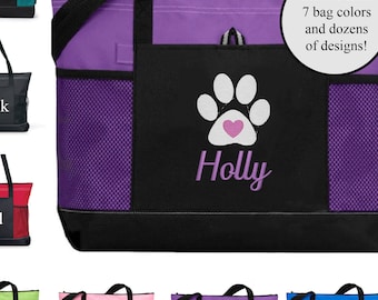 Pet Travel Bag, Monogrammed Pet Bag, New Puppy Gift, Lightweight Dog Daycare Tote, Personalized Dog Tote Bag with Zipper