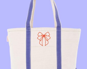 Pretty Feminine Bow Canvas Tote with Handles and Zippered Top Bridesmaid Bag BFF Gift Mother's Day Birthday Bag