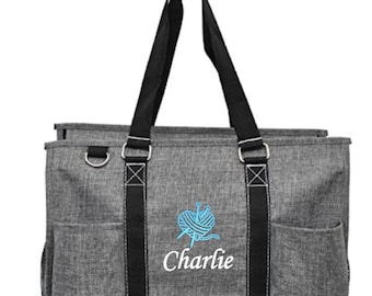 Personalized Knitting Tote Bag Organization Craft Storage Yarn Project Carrier Needlework Supplies Crochet Enthusiast Thank You Bff Gift