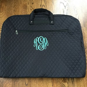 Monogram Garment Bag - Personalized Quilted Garment Bag - Cheer Dance Garment Bag - Travel Garment Bag - Luggage Carrier - Black Garment