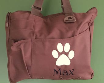 Jumbo Paw Print Puppy Tote Day Camp Bag Puppy Tote Pet Travel Organizer Tote Animal Tote Personalized dog paw bag canvas paw print tote