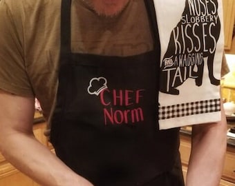 Men's XL Apron - Personalized Men's Apron w/ Chef Design - Personalized Extra Large Apron for Him - Chef XL Aprons Embroidered - Chef Gift