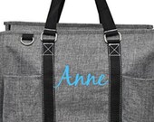 Personalized Tote Bag Name Embroidery Custom Monogram Teacher Gift Thank You Bff Shower Utility Work Organization Spacious Pocket Gray