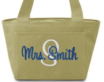 Monogrammed Lunch Tote for Teacher - Personalized Teacher Lunch Bag - Lunchbox - School Personalized Lunch - Insulated Teacher Lunch Bag