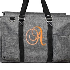 Large Tote with Initial - Embroidered Zippered Tote Bag - Monogrammed Utility Bag - Teacher Bag - Work Bag - Monogram Tote Bag