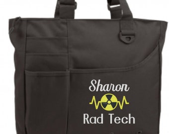 Monogrammed Rad Tech Utility Bag - Personalized Radiation Tech Utility Bag - Radiation Symbol Bag - Tech Organizer Tote