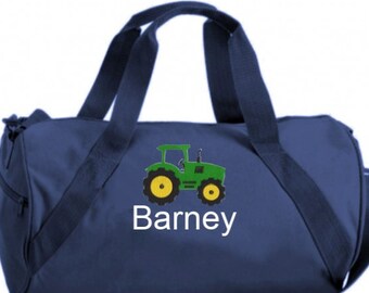 Tractor Duffel Bag for Boy Travel with Monogram Overnight Sleepover Child Farm Theme Truck Design Custom Weekender Travel Luggage