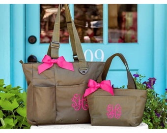 Super Tote with Lunch Bag - Monogrammed Tote Set - Personalized Work Set - Bridesmaids Gift - Teacher Gift - Nurses Bag Book Bag and Lunch