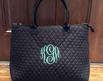 Black Quilted Tote Bag Personalized Hospital for Mom to Be Delivery Ready Travel Carryall Overnight Luggage Maternity Gift Monogrammed