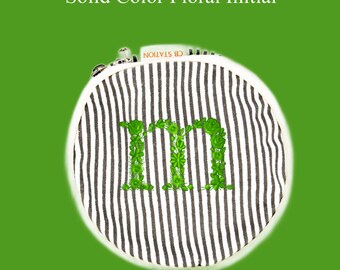 Floral Solid Color Initial Pinstripe Travel Case Round Makeup Case Cosmetic Pouch Preppy Striped Travel Set Bridesmaid Gift BFF Birthday
