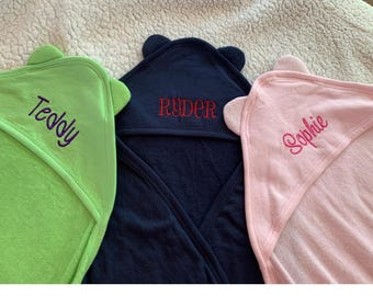 Personalized Baby Towel with Ears Hooded Design Custom Embroidery Bath Wrap Infant Gift Shower Idea Newborn Essential Cotton Material Kids