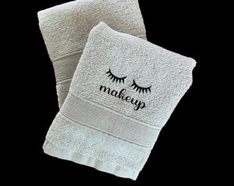 Eyelash and Makeup Washcloth Towel Set of Two Make Up Towels Personalized Cosmetic Face Towel Pair