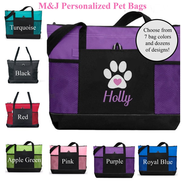 Pet Travel Bag, Monogrammed Pet Bag, New Puppy Gift, Lightweight Dog Daycare Tote, Personalized Dog Tote Bag with Zipper
