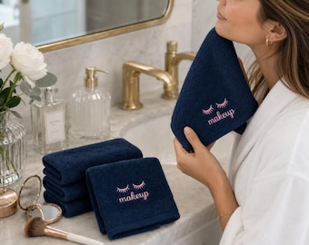 Set of 2 Personalized Makeup Towel Embroidered Washcloth Cotton Face Cloth Cosmetic Removal Accessory Spa Quality Absorbent Towels